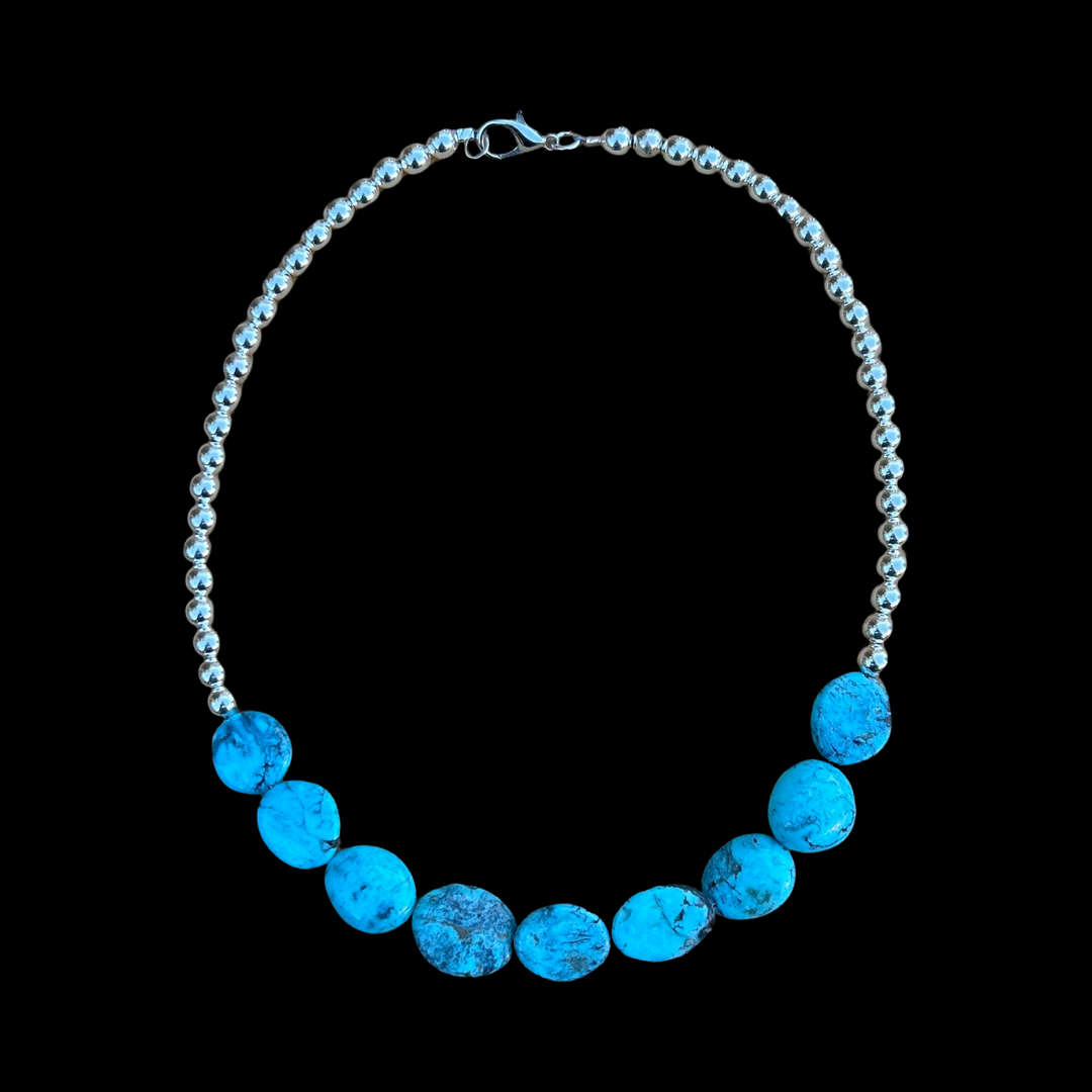 Necklace - Arizona turquoise with sterling silver round beads