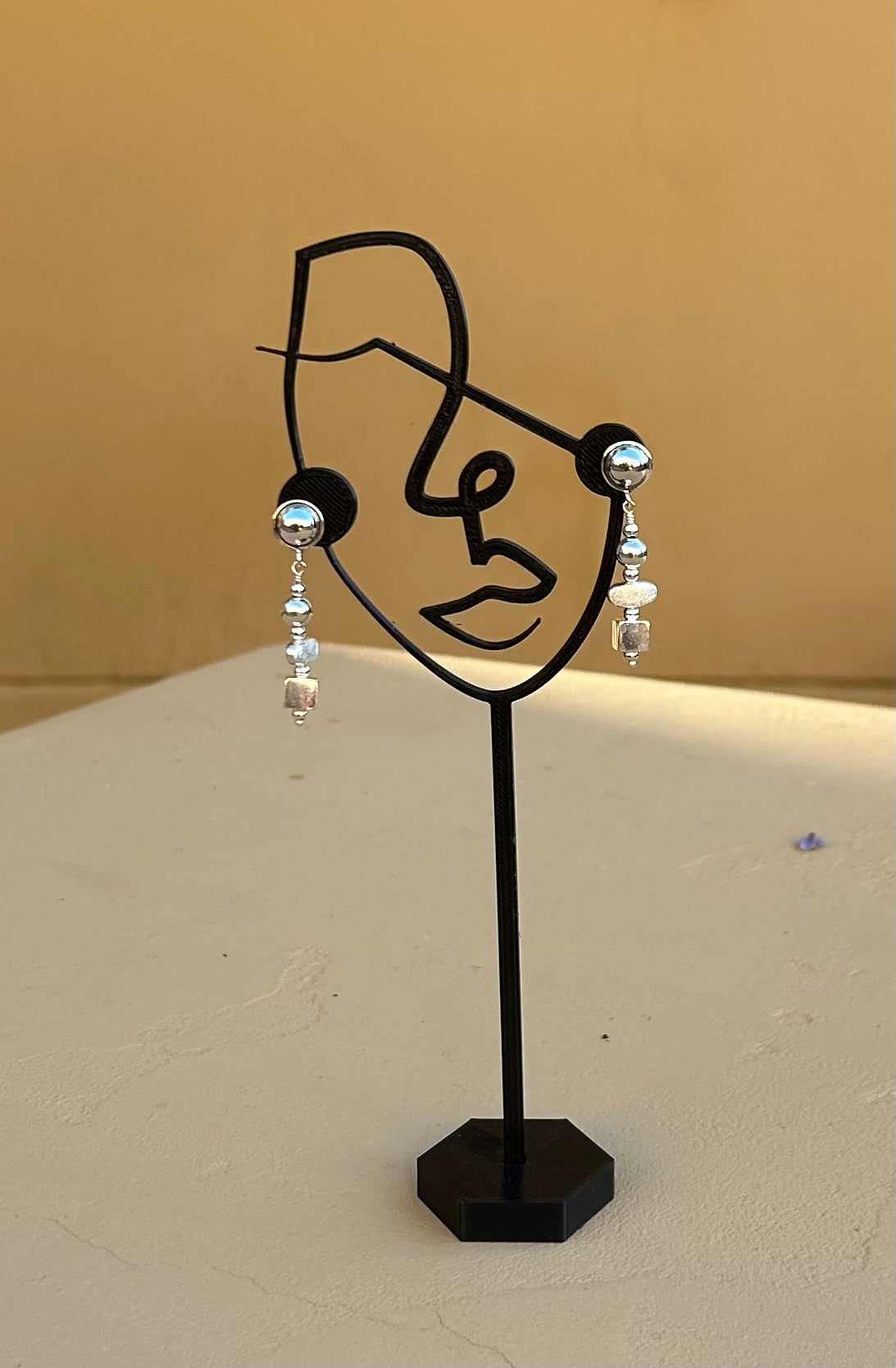 Earrings - Sterling silver multi shape hanging earrings with post