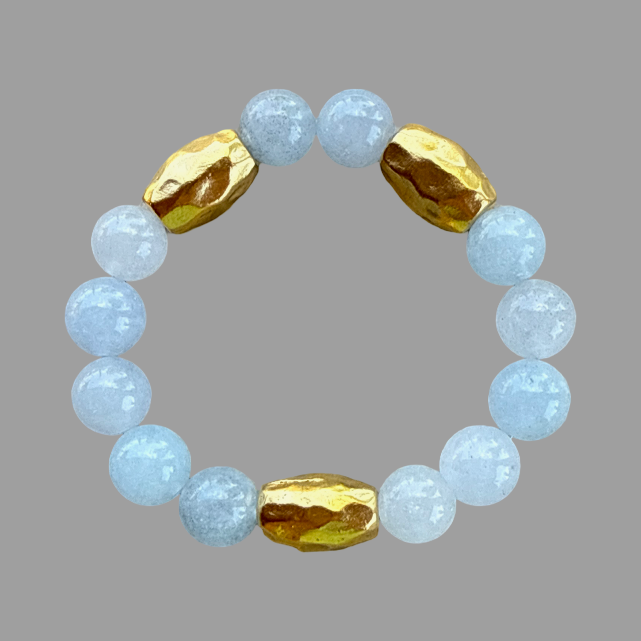 Bracelet - 10mm aquamarine round beads with chunky gold filled spacers