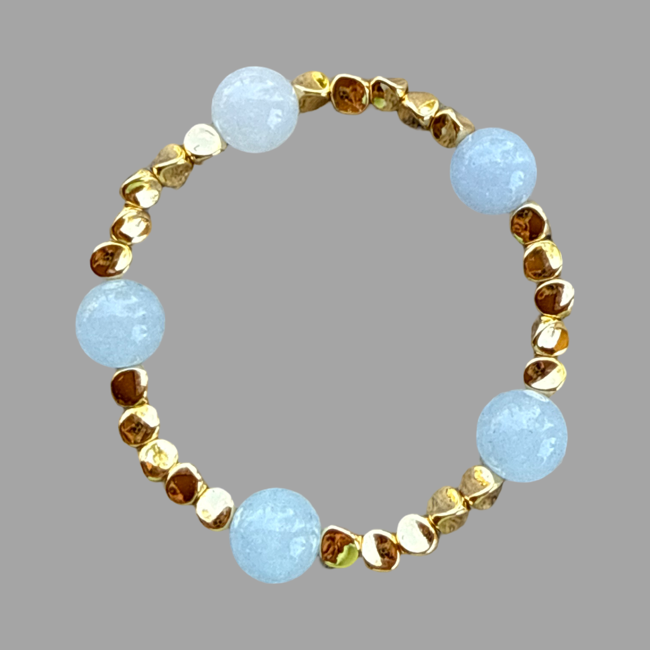 Bracelet - Stretch bracelet with Gold filled nuggets with 10mm aquamarine round beads