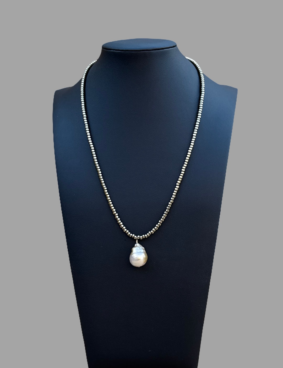 Necklace - Gold hematite beaded necklace with natural fresh water pearl