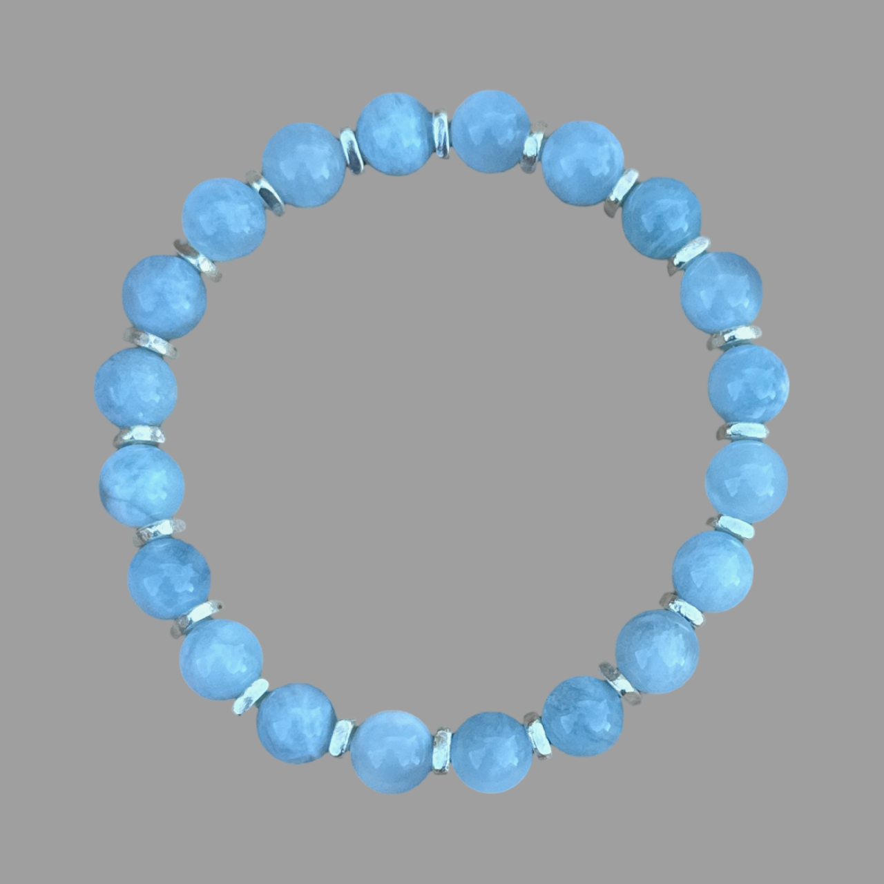 Bracelet - Aquamarine stretch bracelet - 6mm with sterling silver spacers