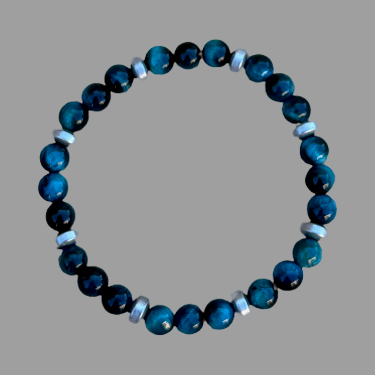 Braceletl - Dark teal and matted silver  beads