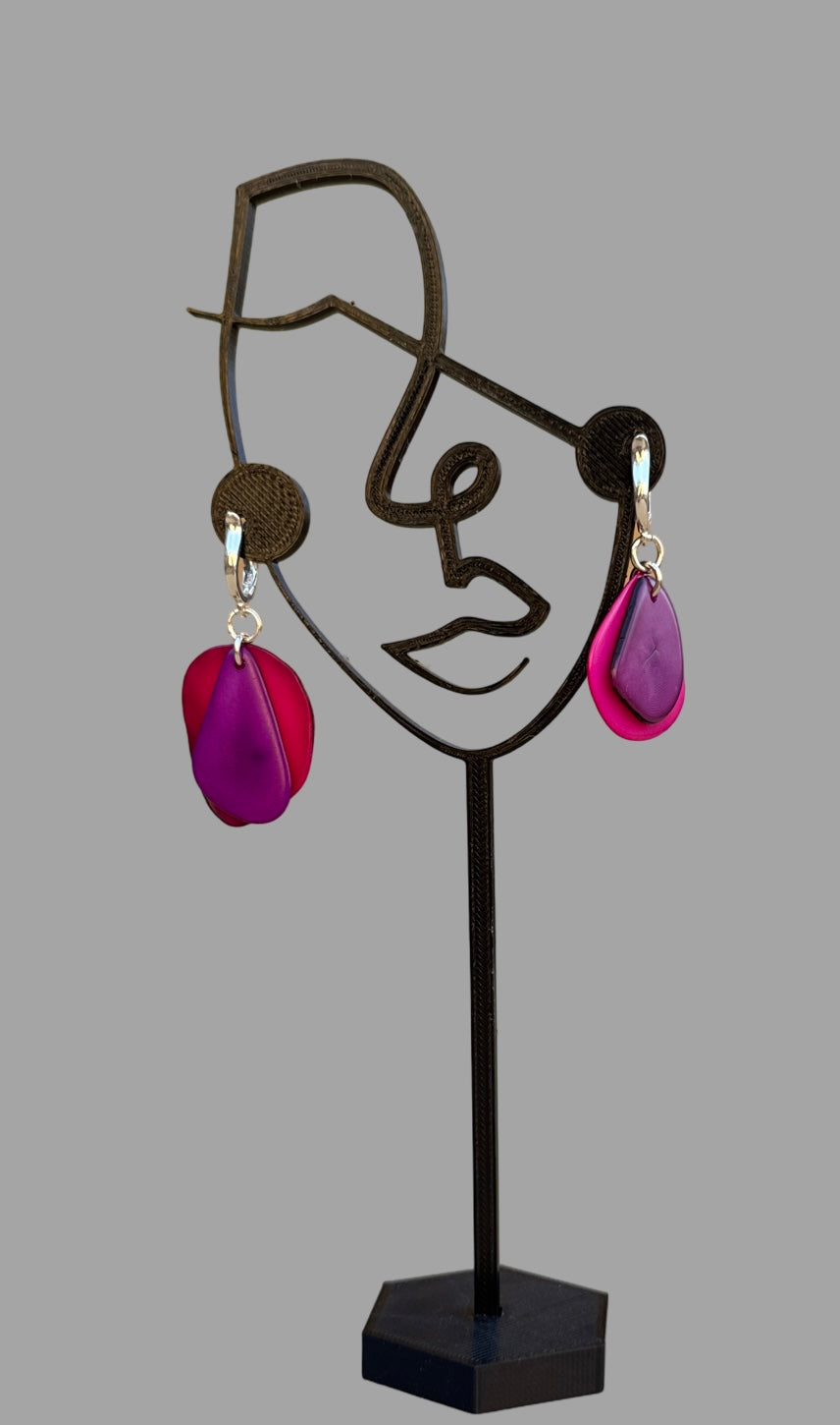 Earrings - Hot pink and purple Tagua Nut earrings on sterling silver