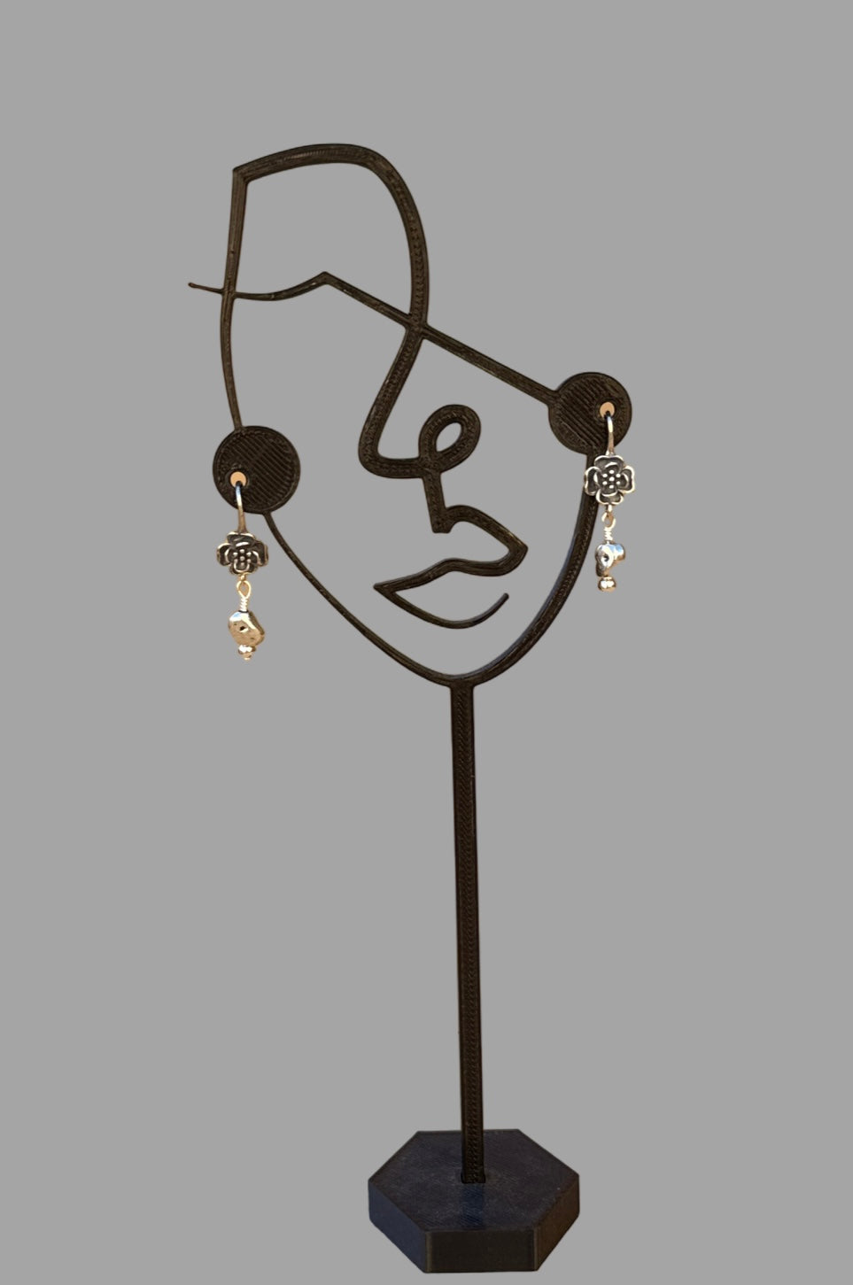 Earrings - Sterling silver floral earrings with hanging silver nuggets