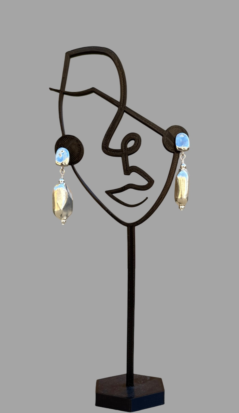 Earrings - Sterling silver posts with large hanging nugget
