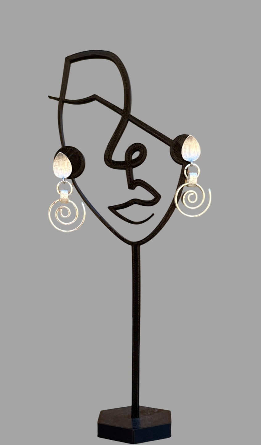 Earrings - Large contemporary sterling silver hanging earrings