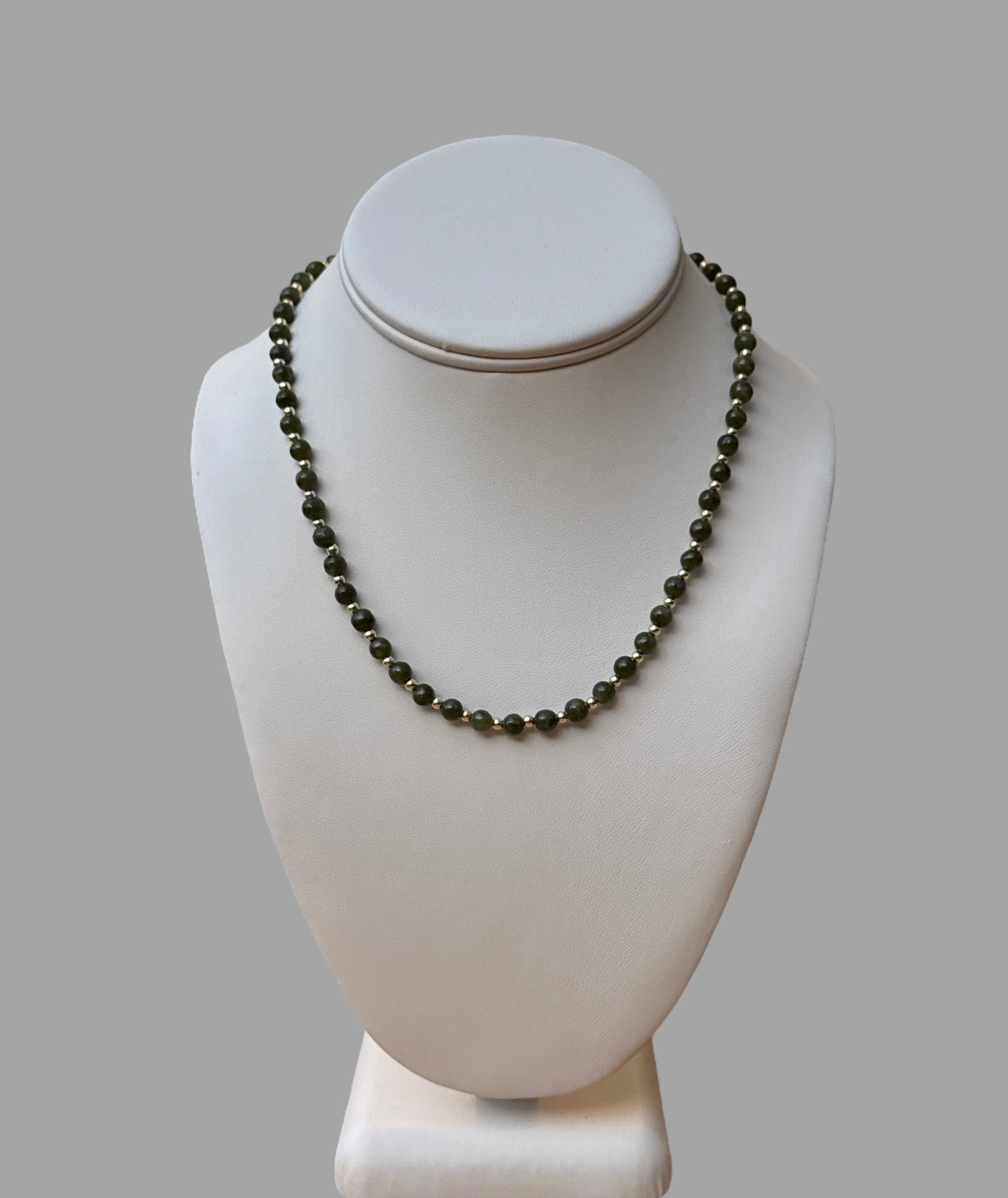 Necklace - Jade and gold round beaded necklace