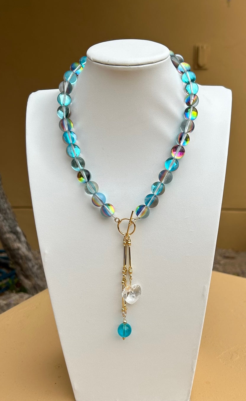 Necklace - Aurora glass beads emphasizing  teal - 18