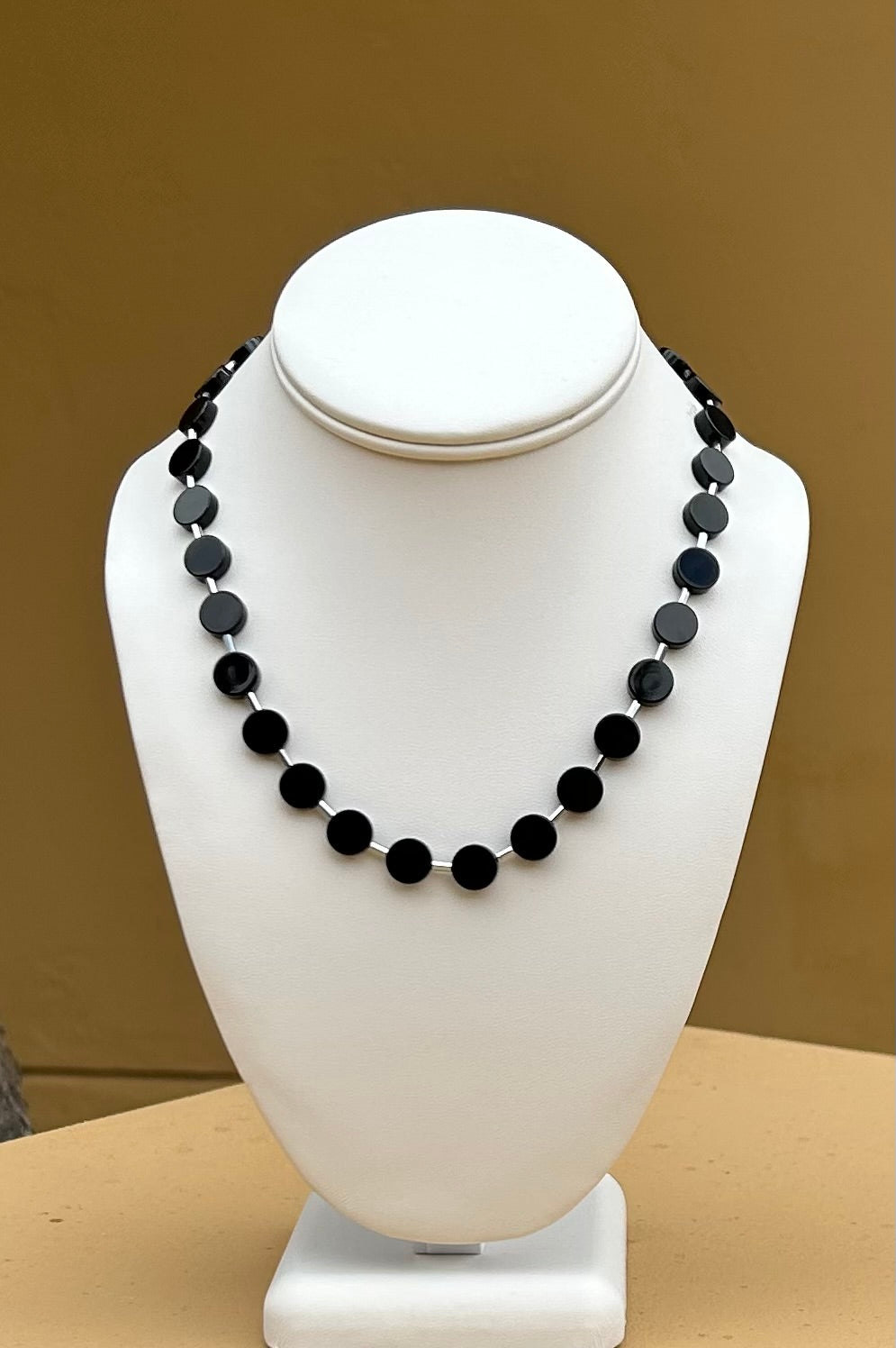 Necklace - Coin shaped only with silver hematite spacers