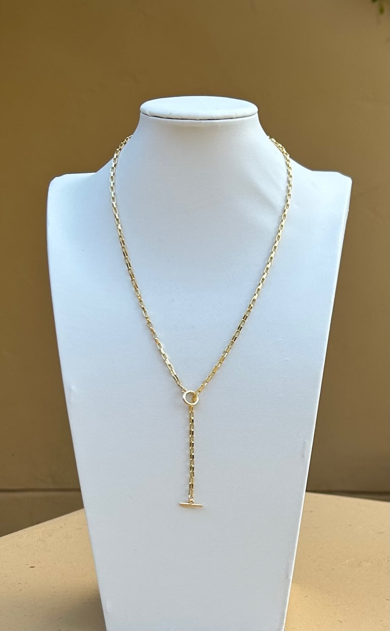 Necklace - small gold filled paperclip chain with toggle - 21