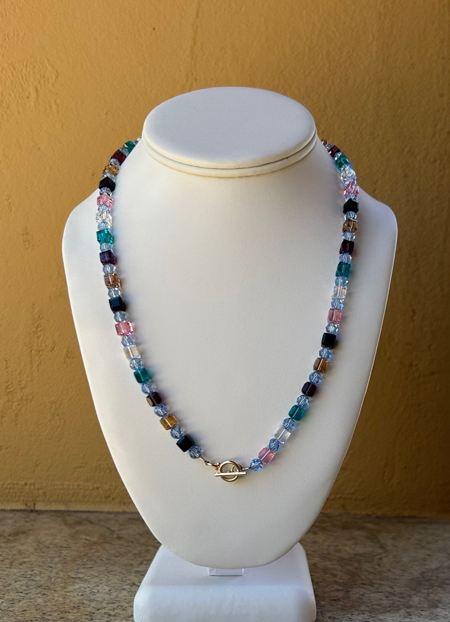 Necklace - Multi color Swarovski Crystal necklace with 14K gold filled toggle