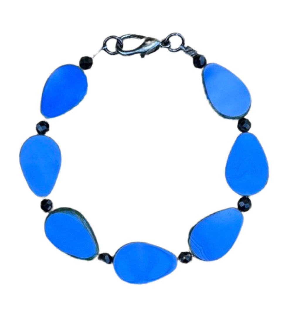 Bracelet - Royal blue czech glass with black faceted spinel