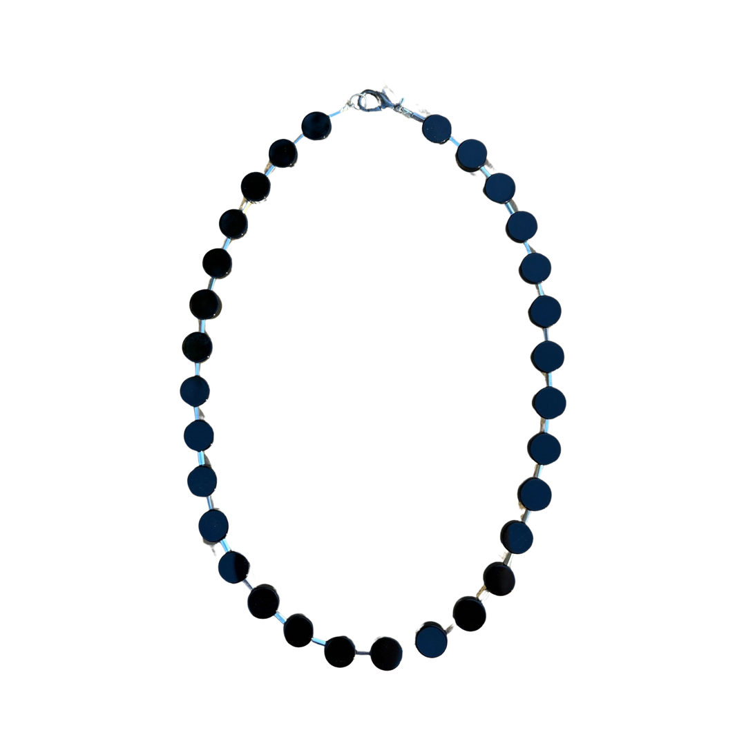 Necklace - Black coin shape onyx beads with silver hematite spacers