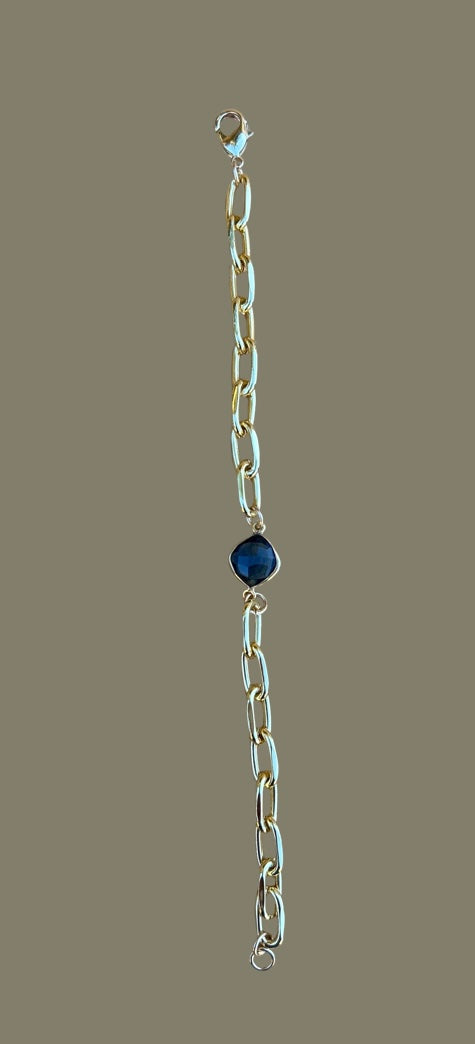 Bracelet - Chunky gold filled paperclip chain with a London Blue topaz connector