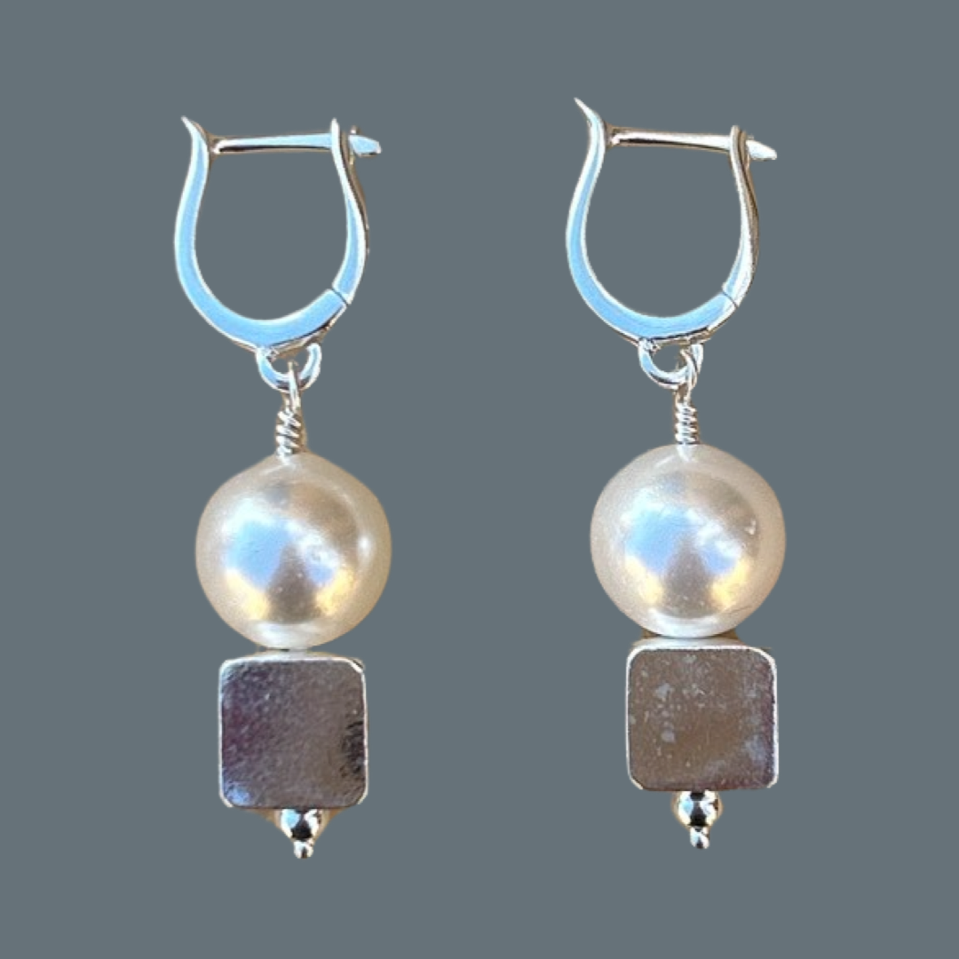 Earrings - Hanging with sterling silver and large akoya white pearls