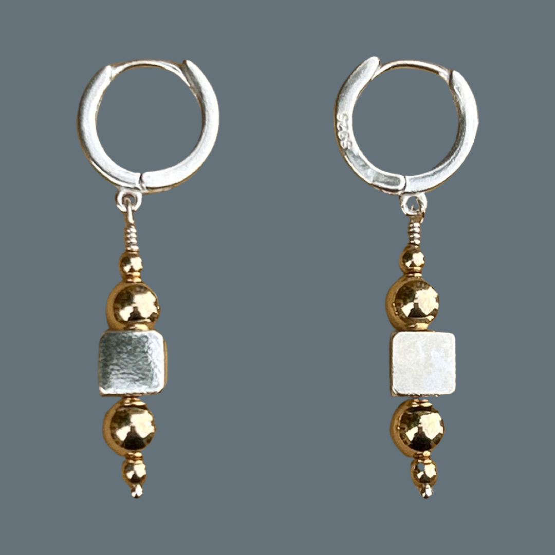 Earrings - gold and sterling silver hanging earrings