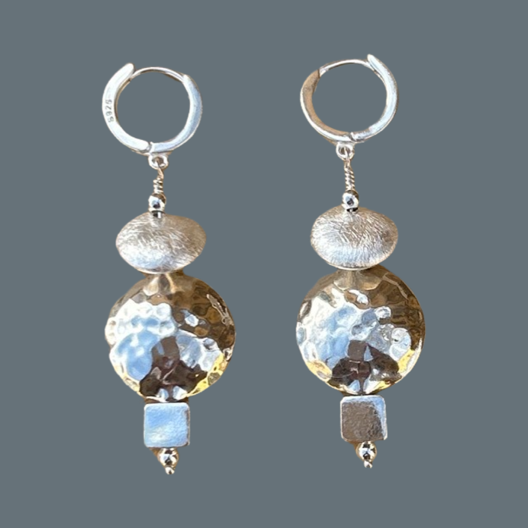 Earrings - Sterling silver multi shape hanging earrings