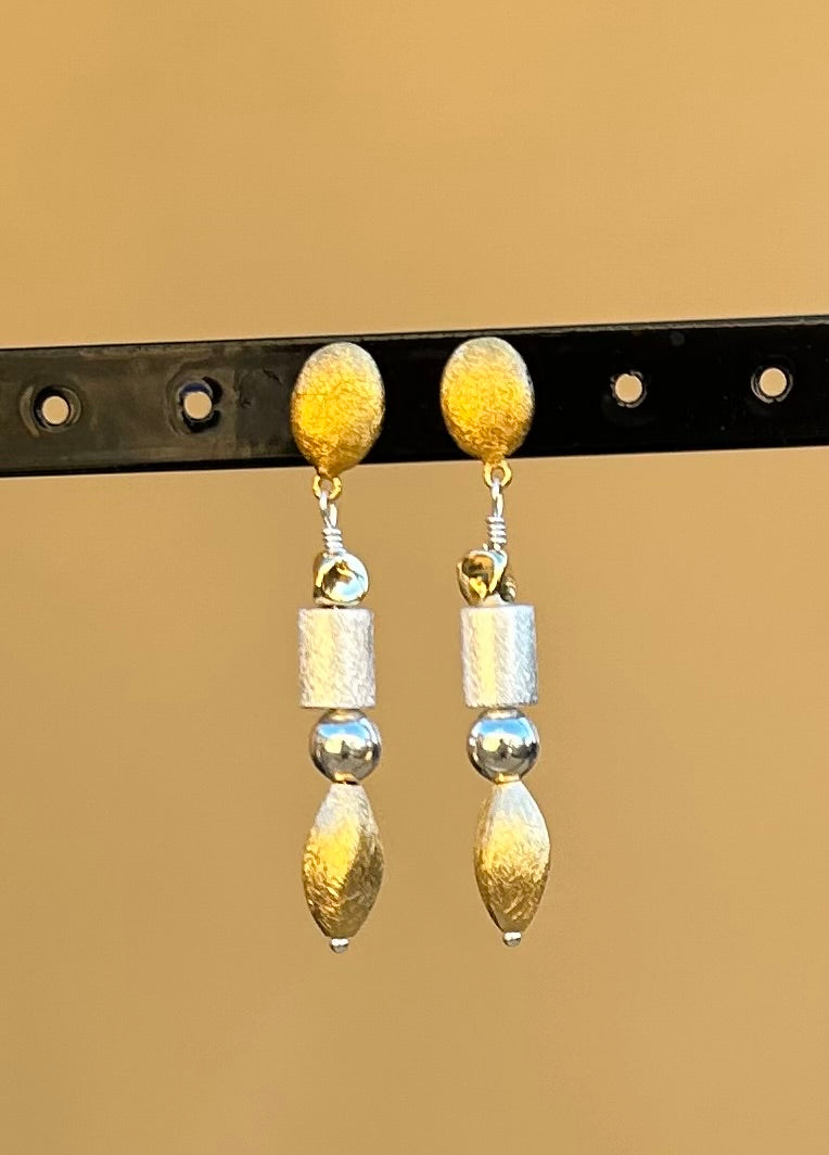 Earrings - Silver and Gold multi shape hanging earrings