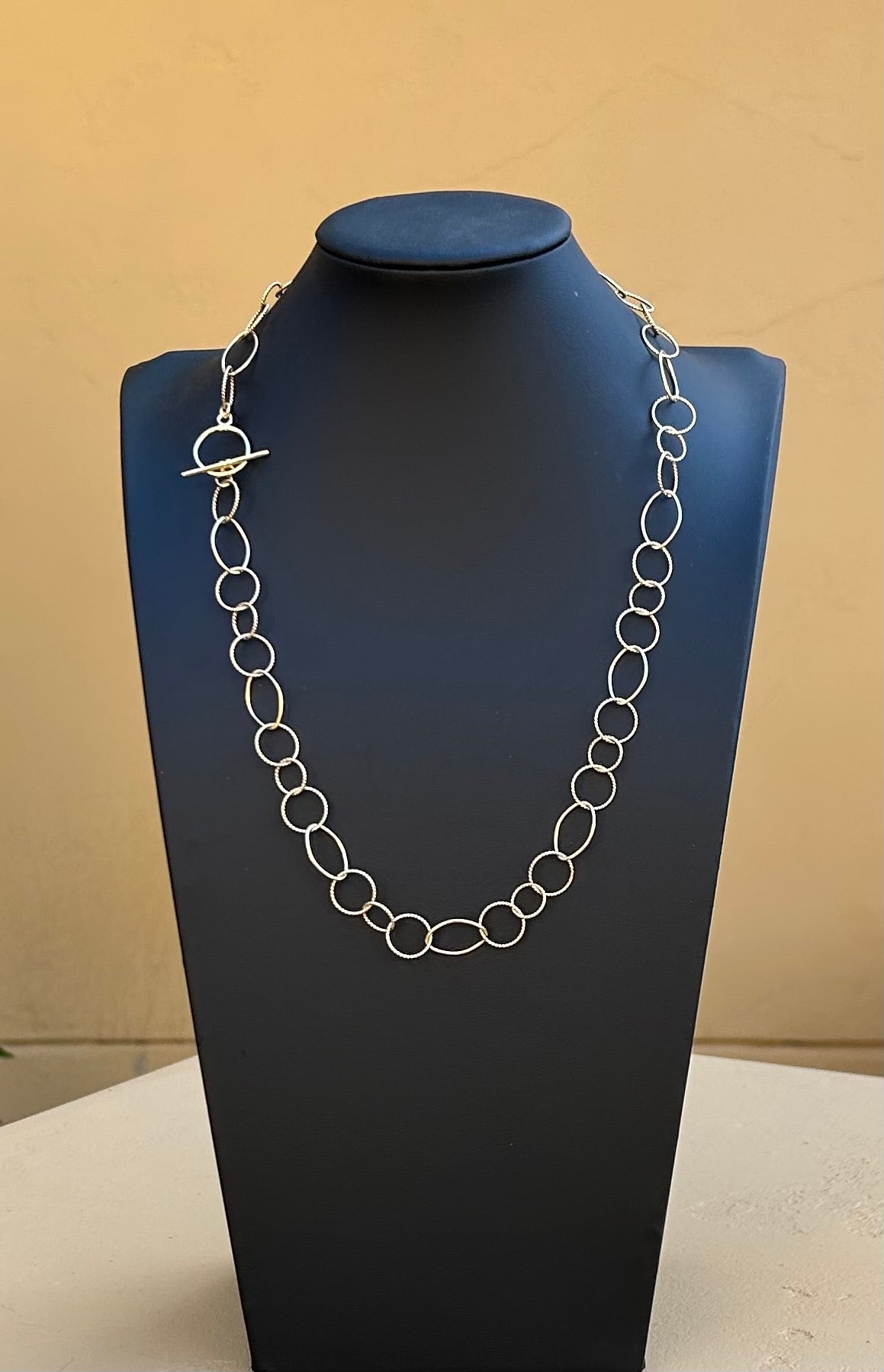 Necklace - Gold filled oval and round lightweight chain with large round toggle