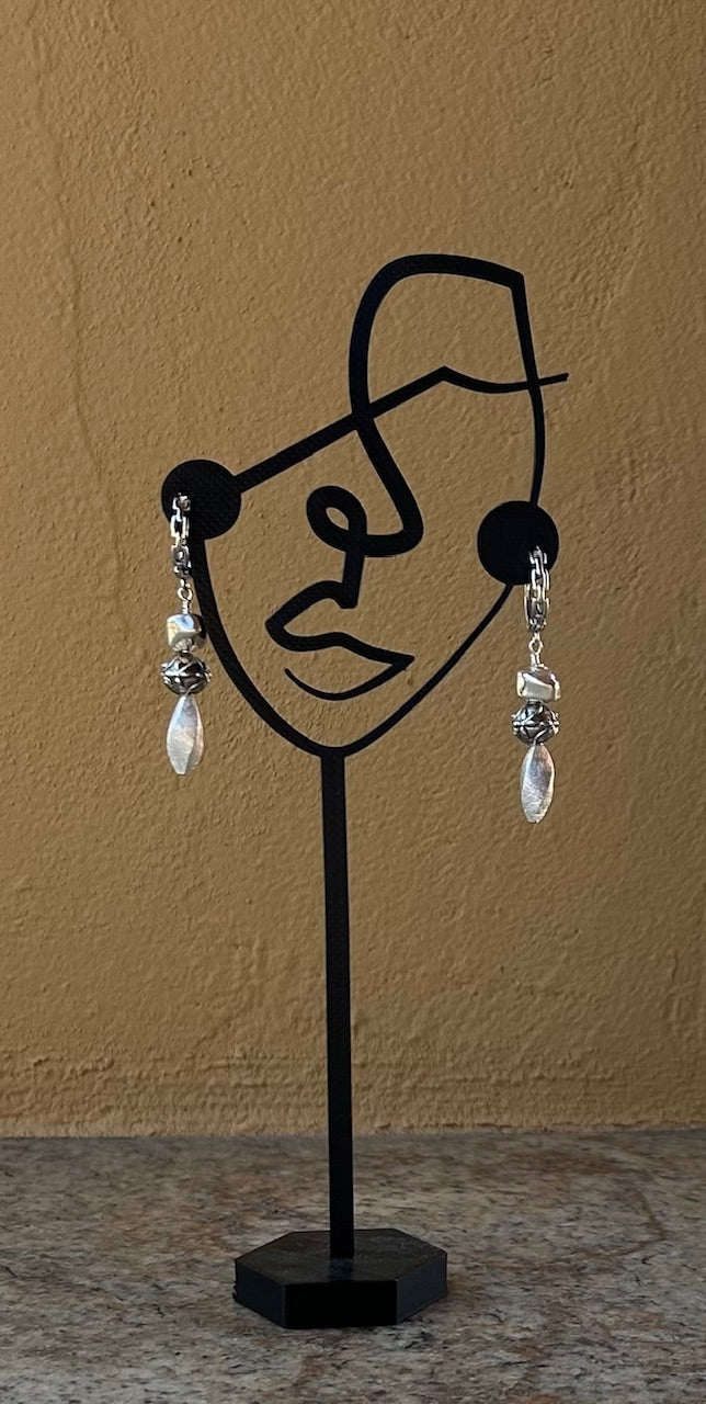 Earrings - Sterling silver hanging earrings with multiple shape beads