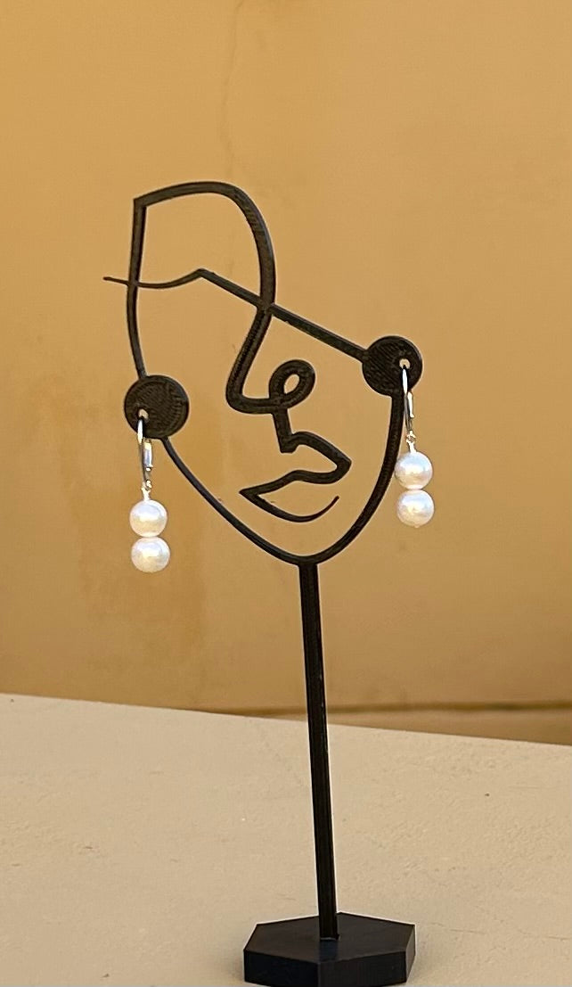 Earrings - Large white round pearl hanging earrings with sterling silver hatchback