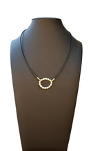 Load image into Gallery viewer, Necklace - Black leather cord with a circle of fresh water pearl pendant

