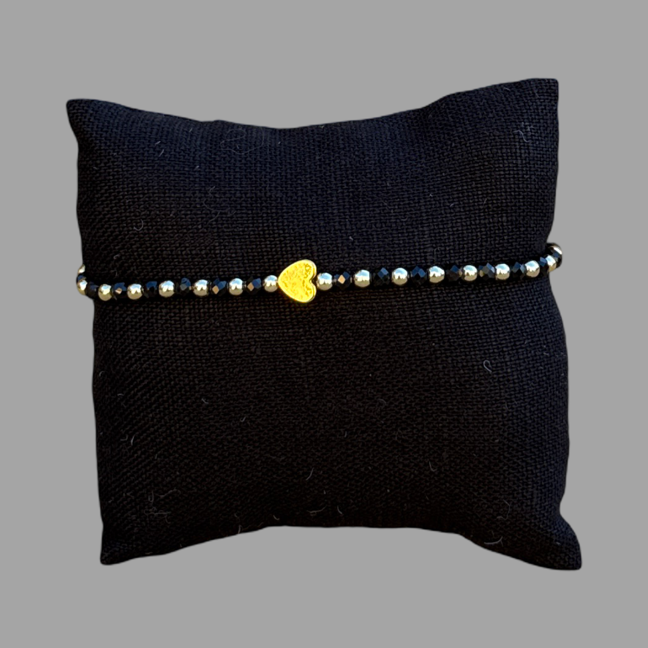 Bracelet - Gold and Black beaded stretch bracelet - 7