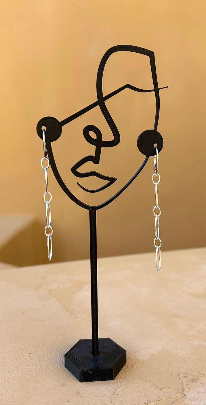 Earrings - Sterling silver -large oval shape chain on hatchback earrings