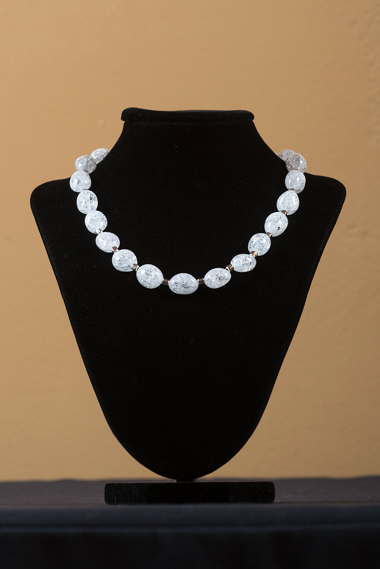 Necklace - Cracked Crystal Beads, Sterling Silver Cubes