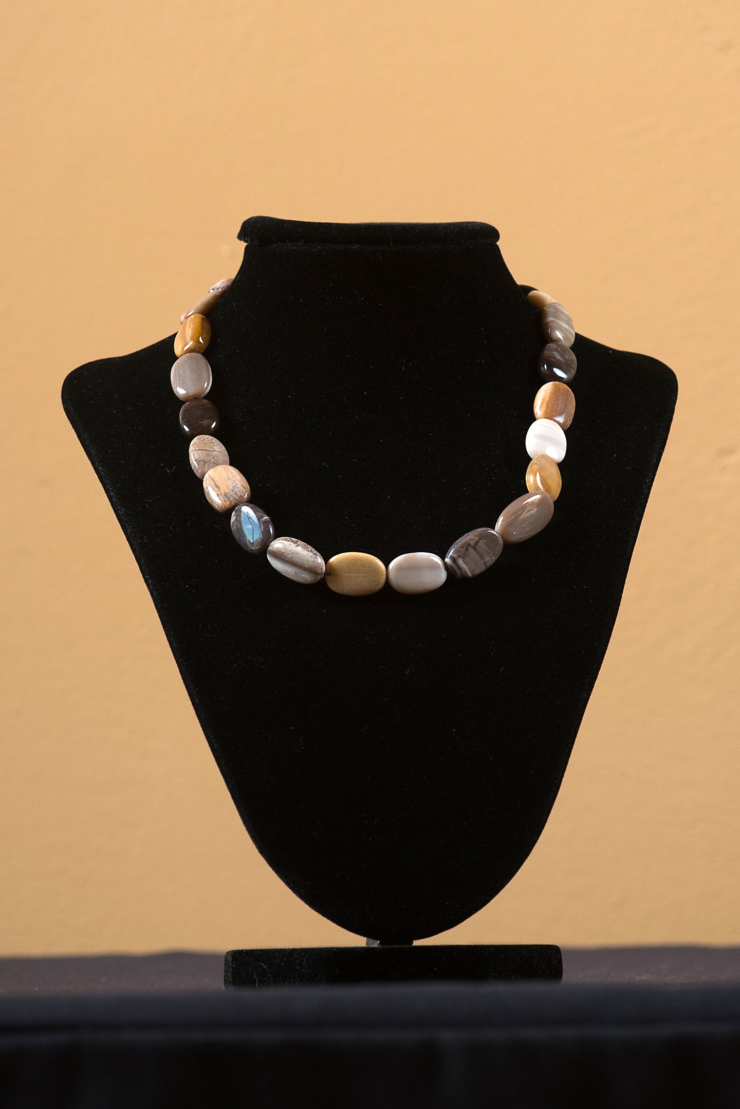 Necklace - Petrified Wood Beads, Sterling Silver