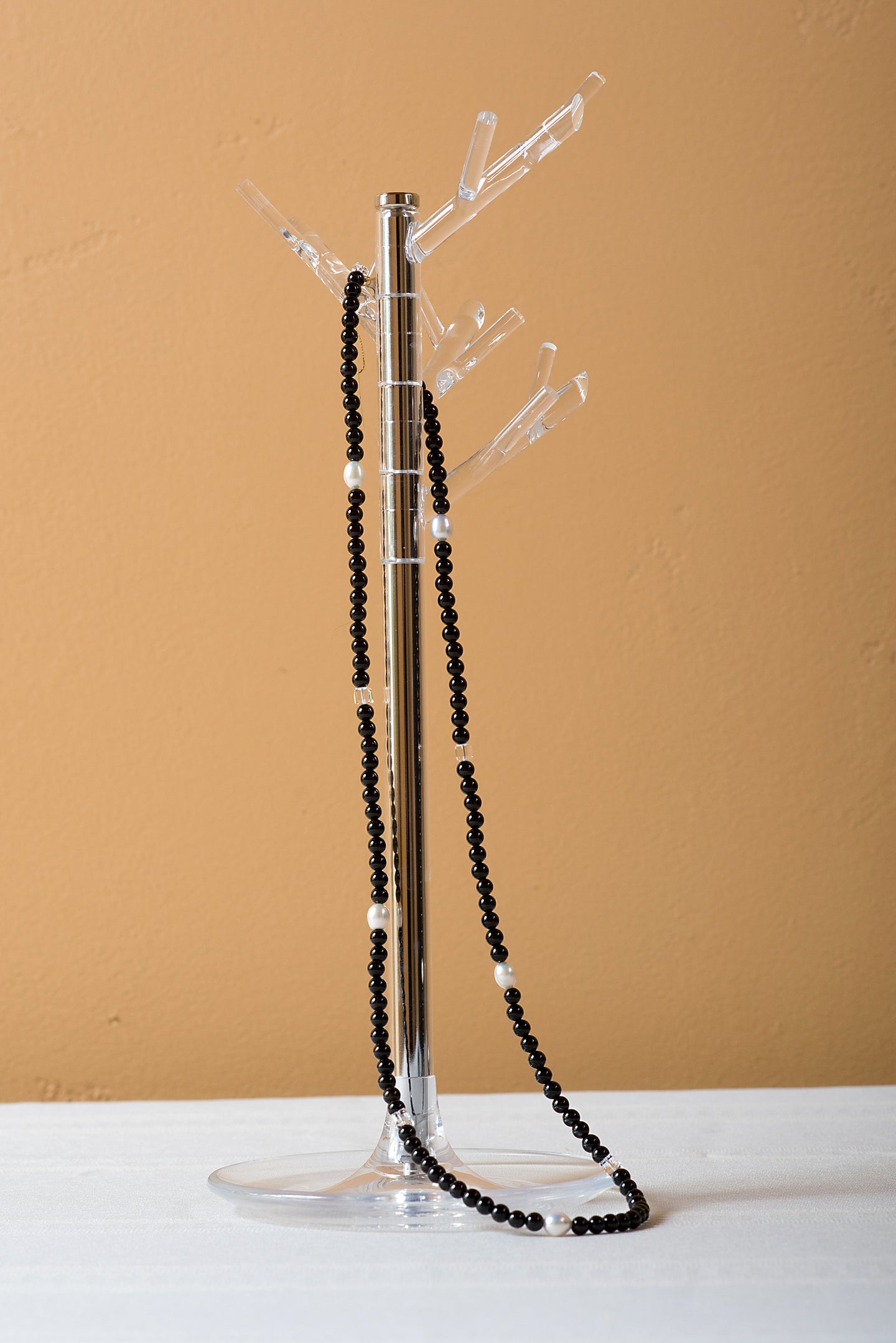 Necklace - Black Onyx, Freshwater Pearls, Swarovski Crystals