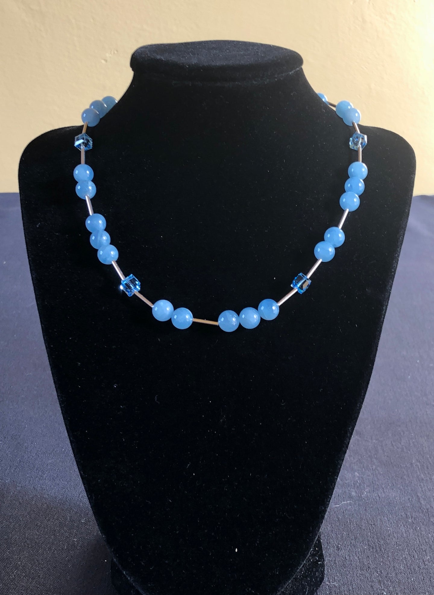 Necklace - Aquamarine, Sterling Silver Tubes