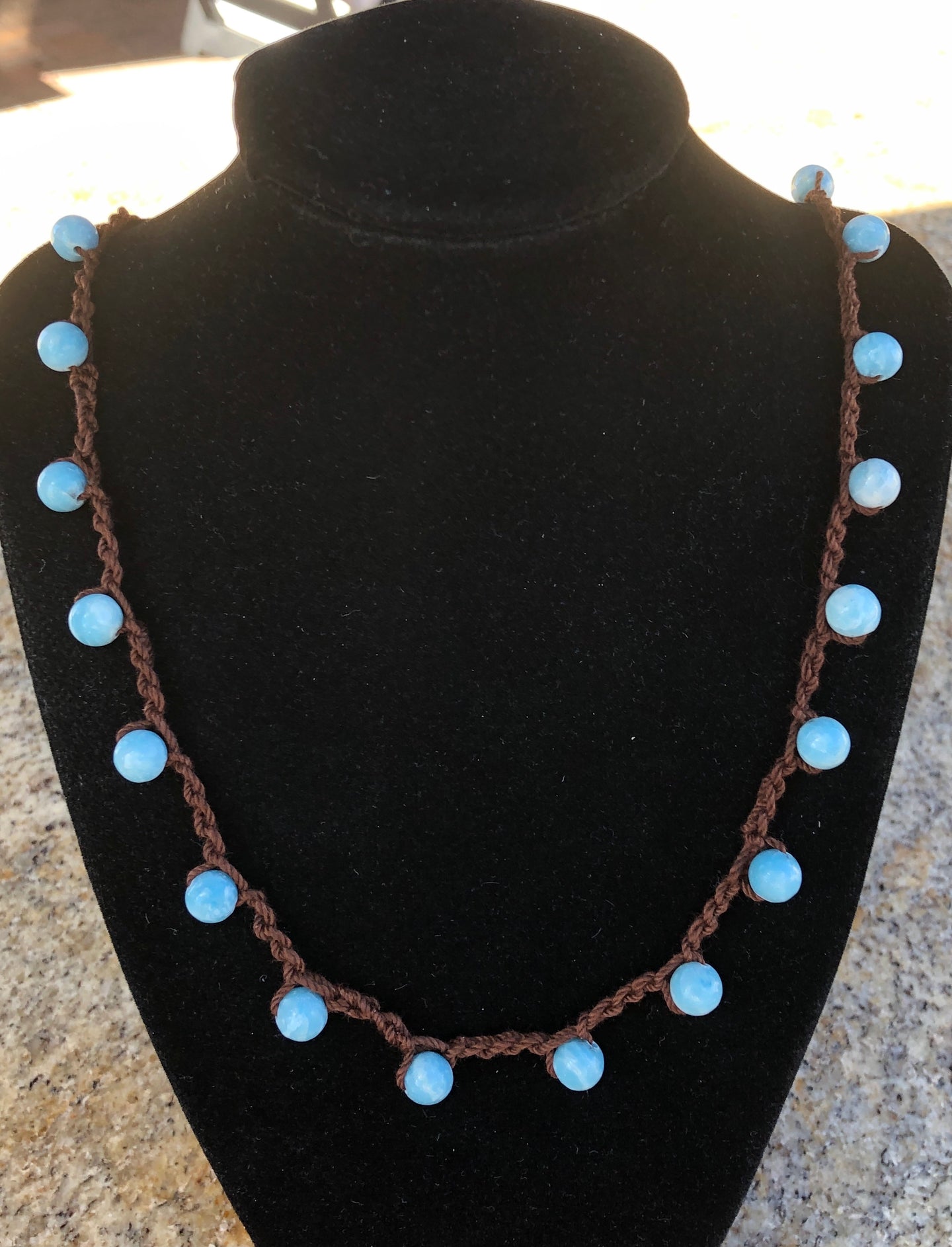 Necklace - Crocheted w/ Larimar Beads, Dominican