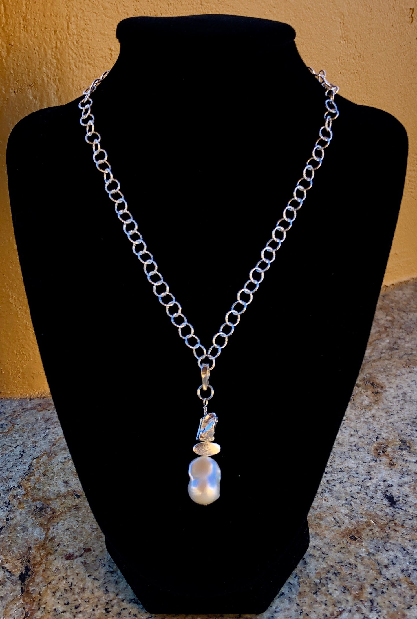 necklace - sterling silver chain with baroque pearl pendant