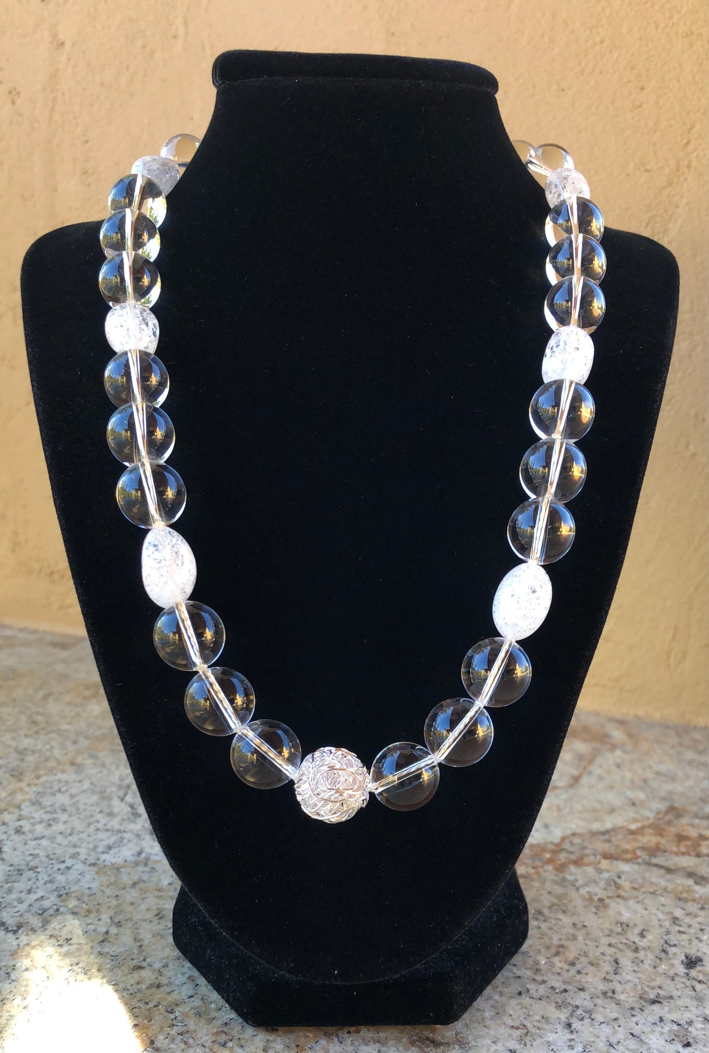 Necklace - Clear and Cracked Crystal round beads