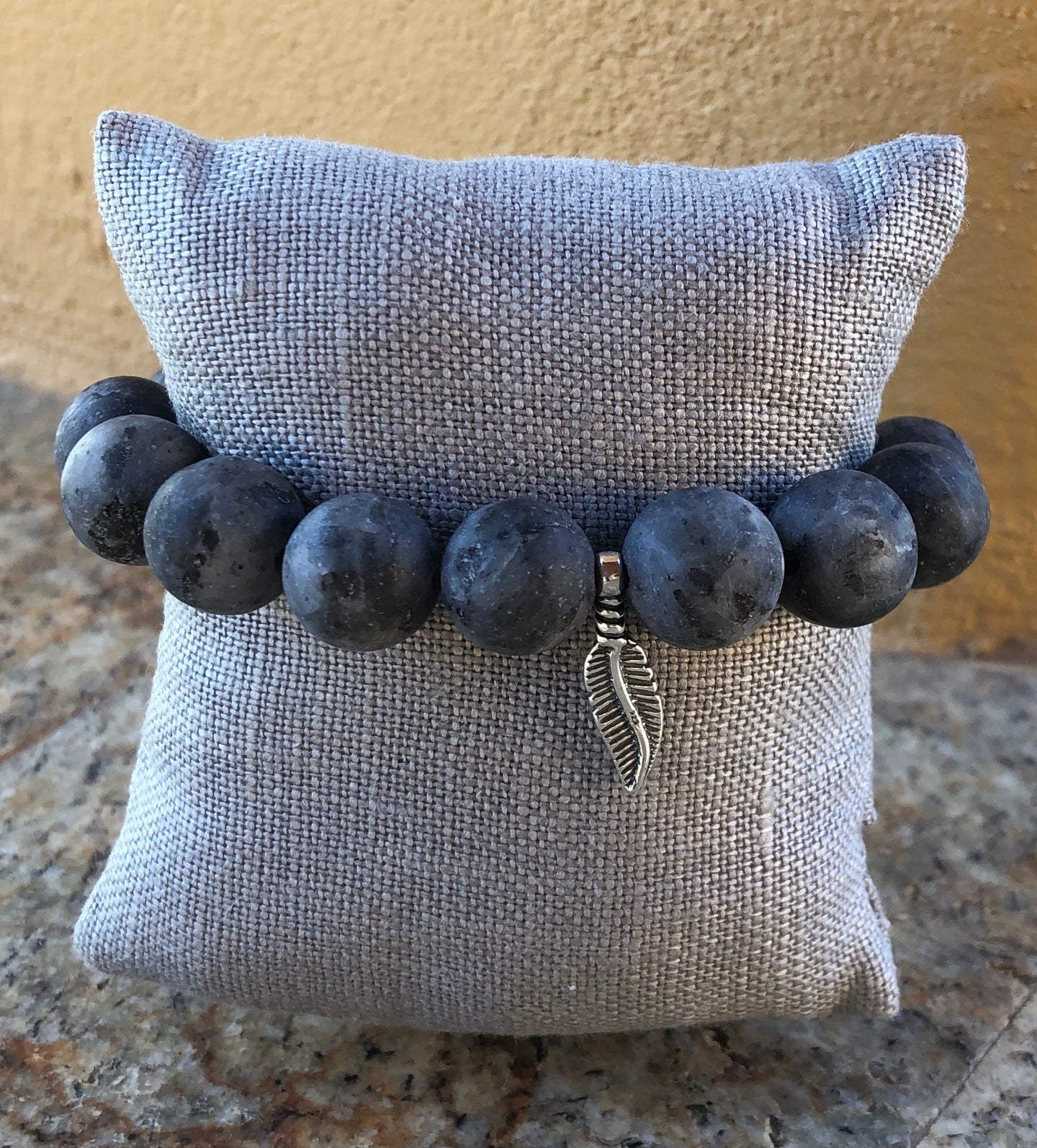 Bracelet - stretch with matted labradorite and sterling silver