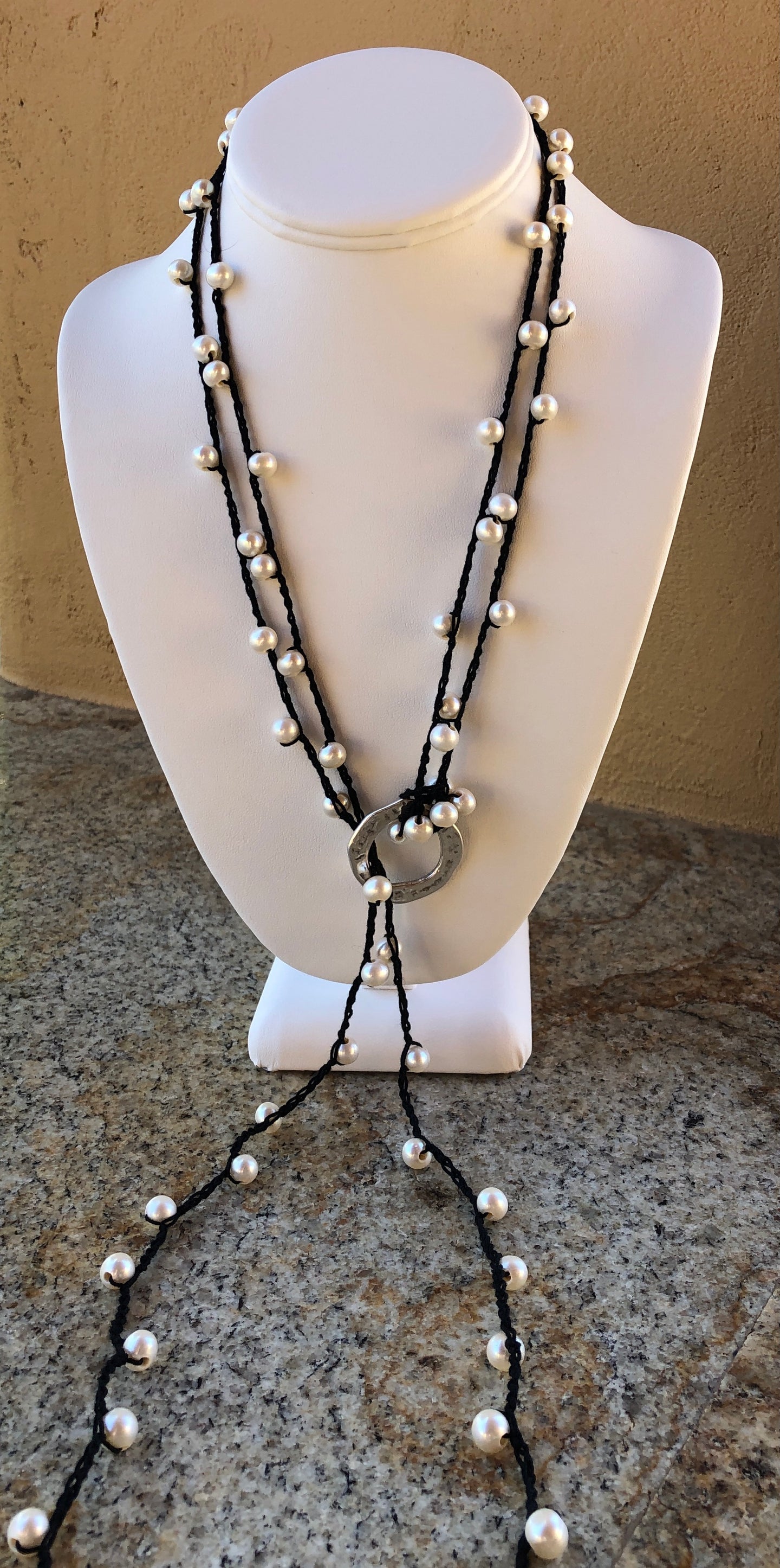 Necklace - Double crocheted lariat with pearls