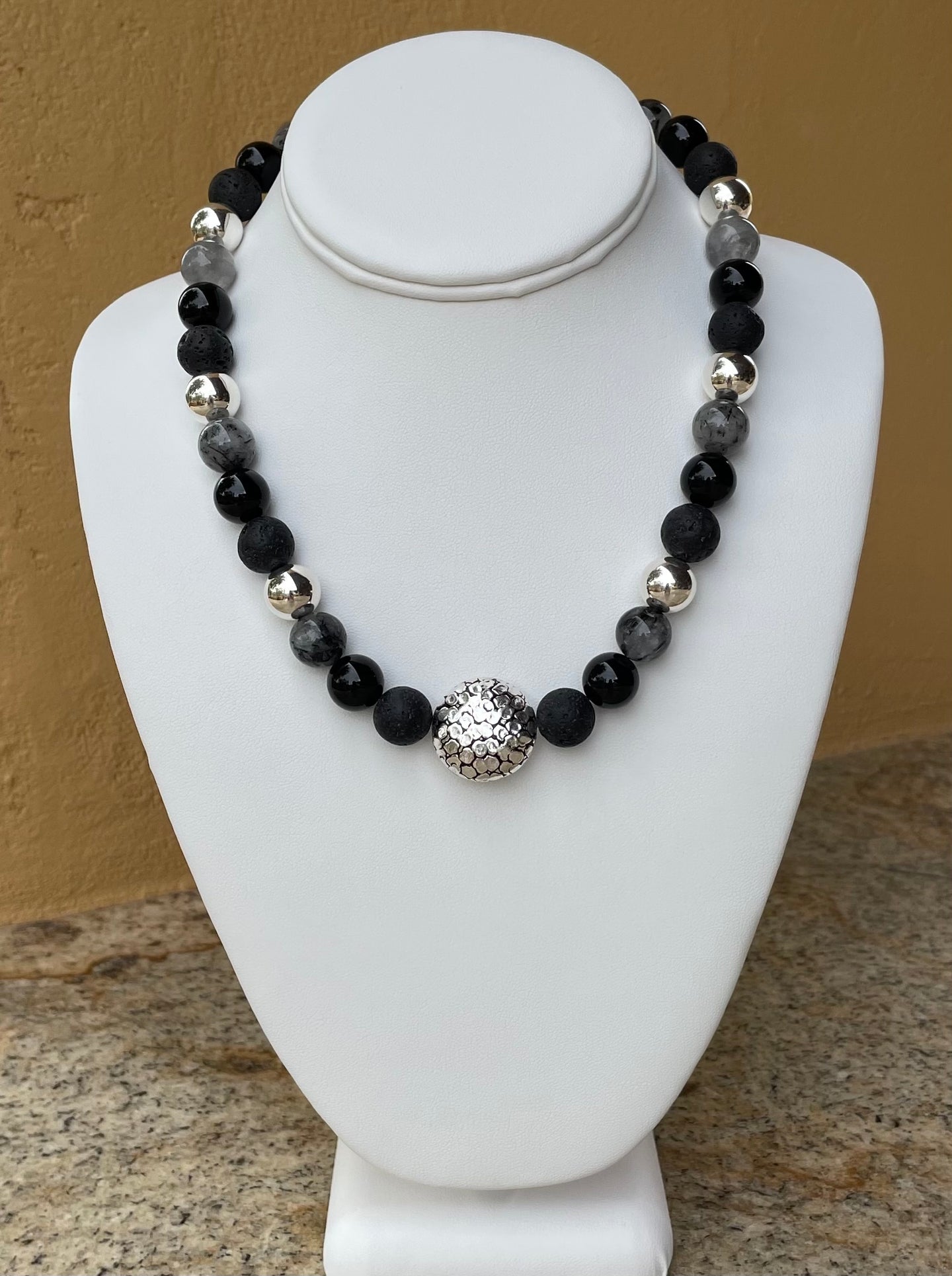 Necklace - black with sterling silver