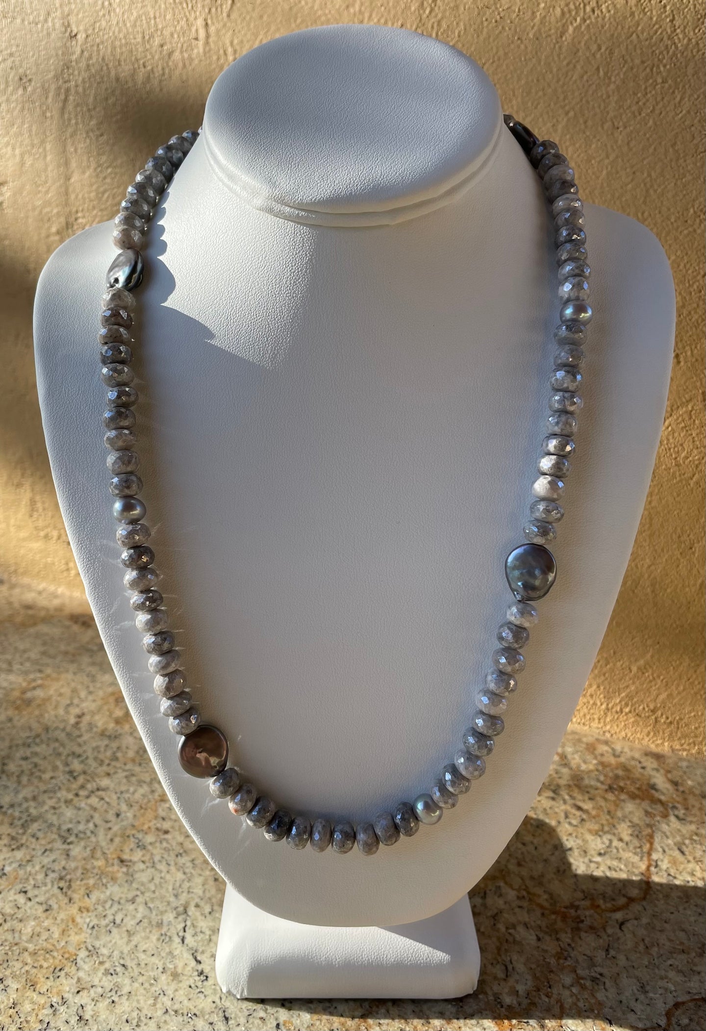 Necklace - Gray opal beaded and pearl necklace