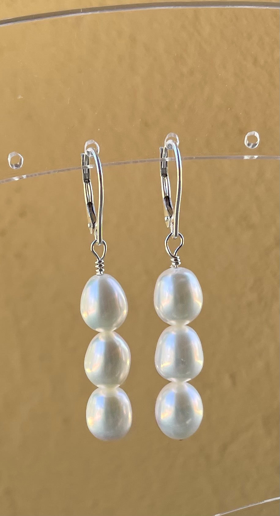 Earrings - Sterling silver with hanging white pearls