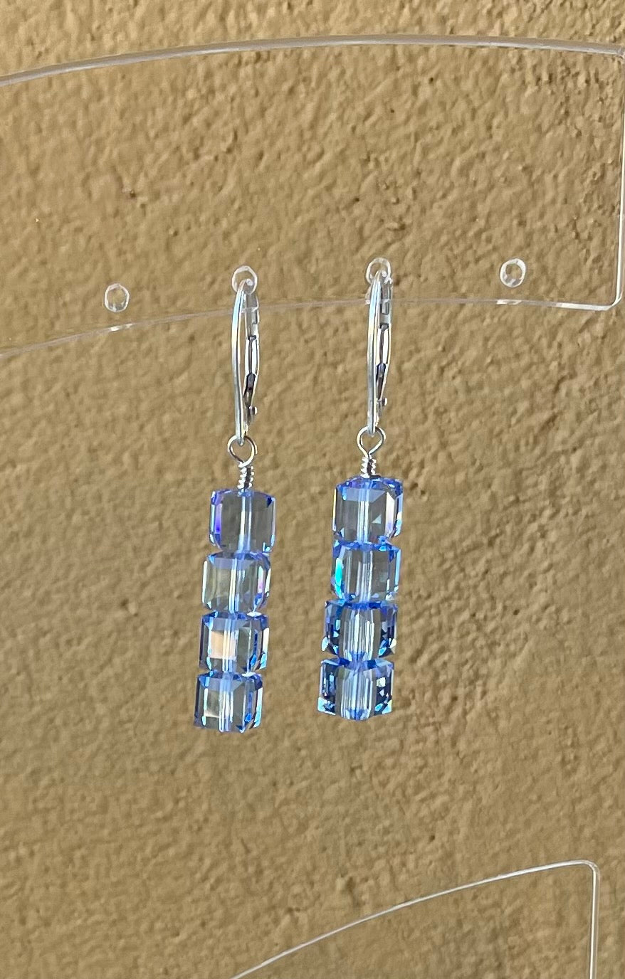 Earrings - Sterling Silver with Blue Swarovski Crystals