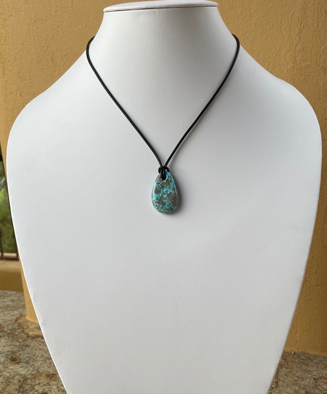Necklace - Black rubber cord necklace with Arizona Turquoise pendant