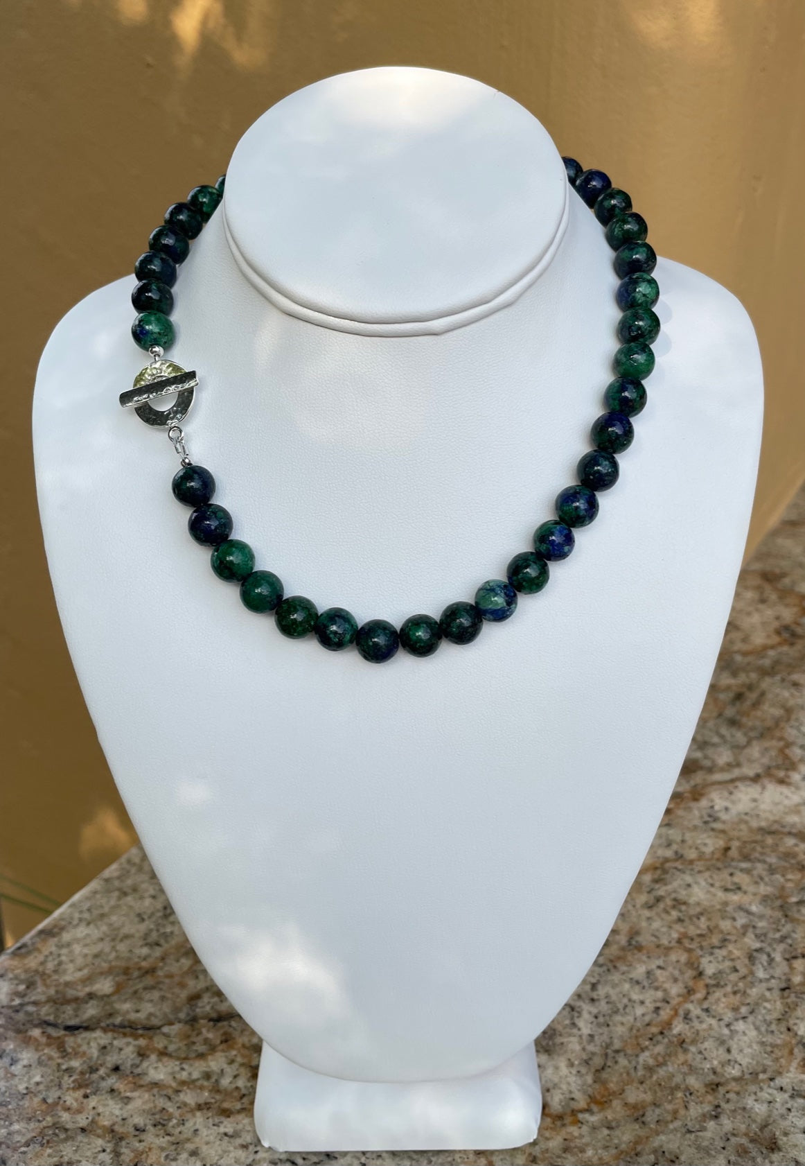 Necklace - Blue and Green Azurite Beads with Sterling silver lobster claw clasp