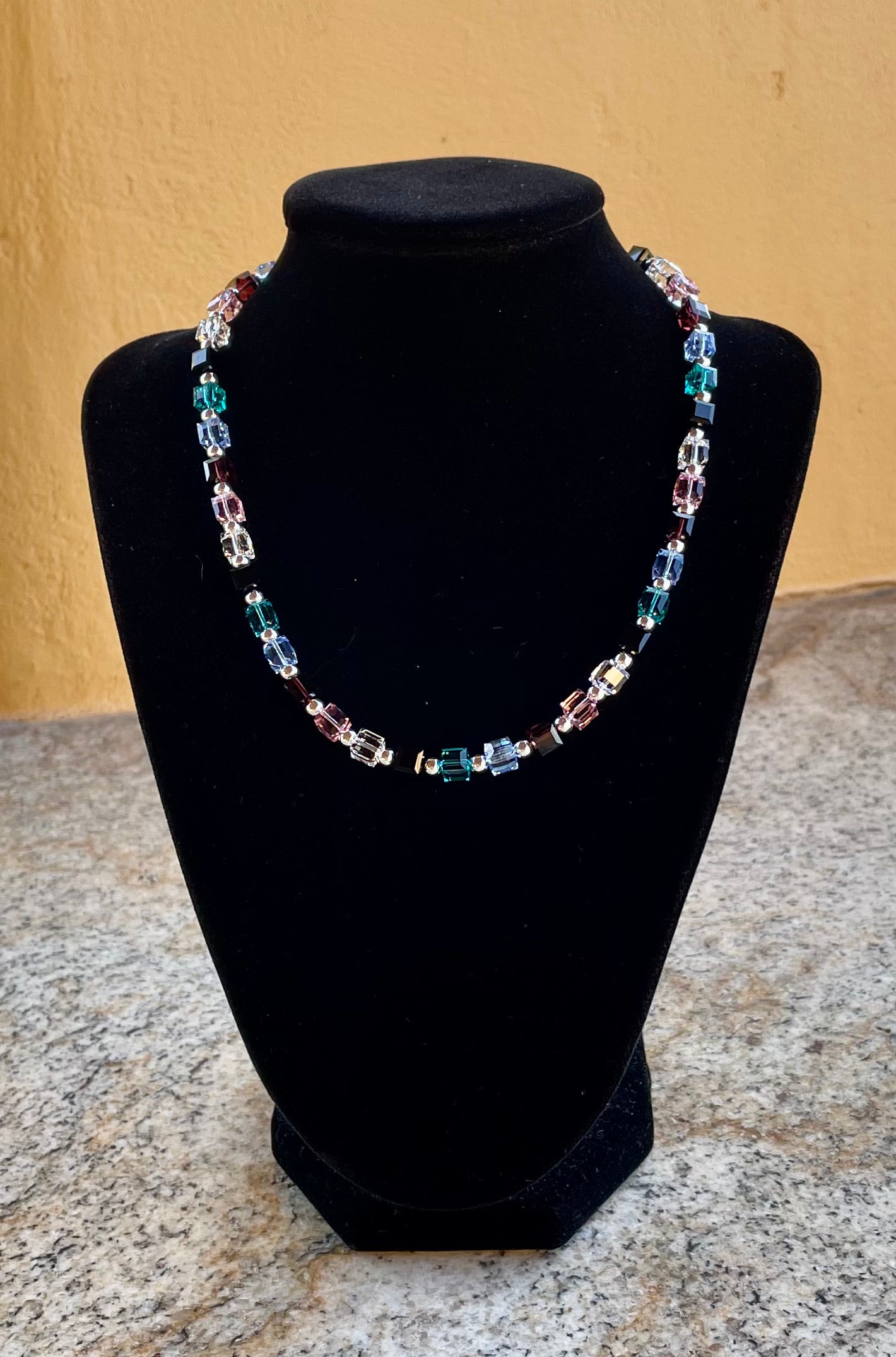 Necklace - Multi-color Swarovski crystal necklace with sterling silver