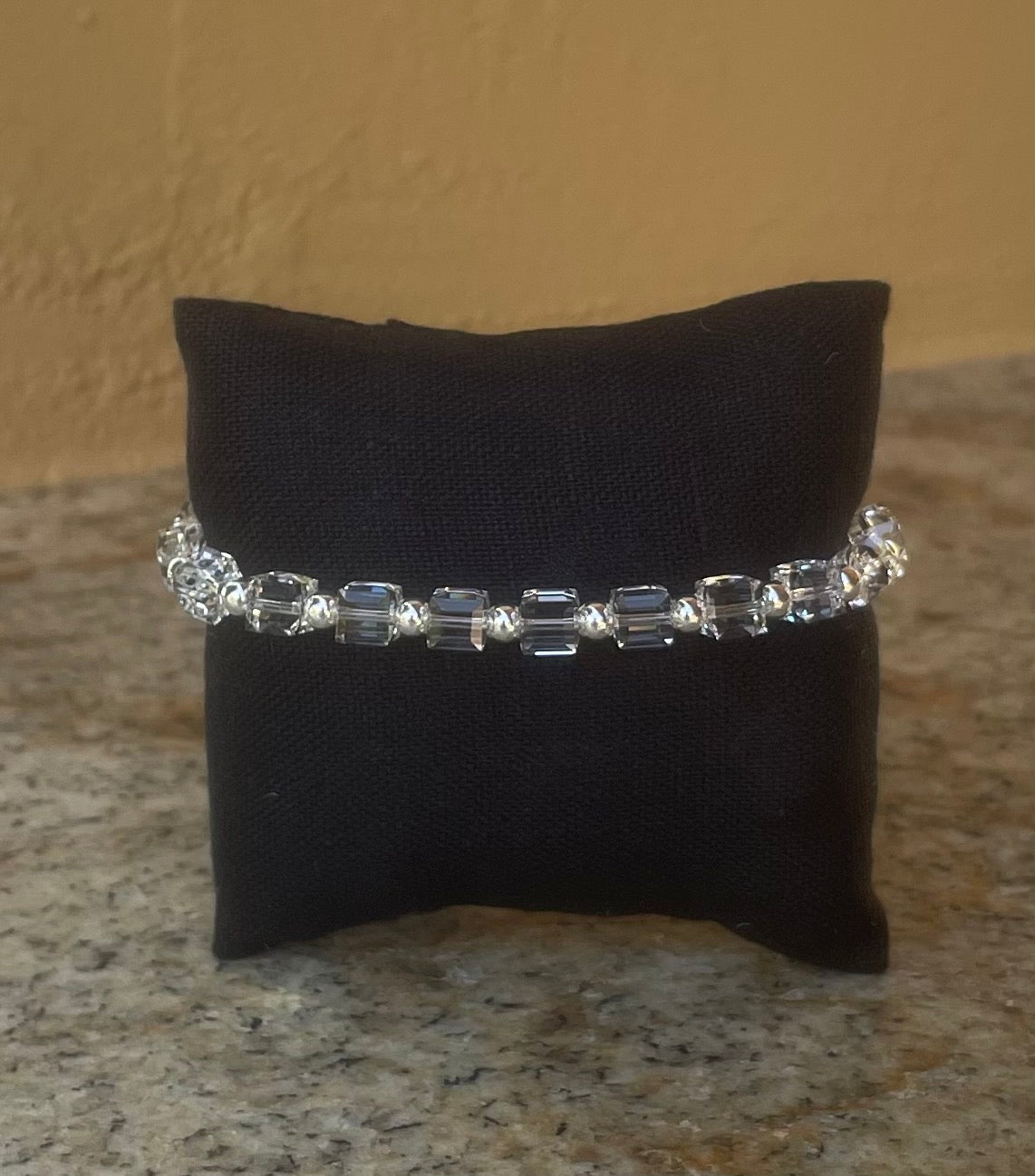 Bracelet - Clear Swarovski crystal bracelet with sterling silver round beads
