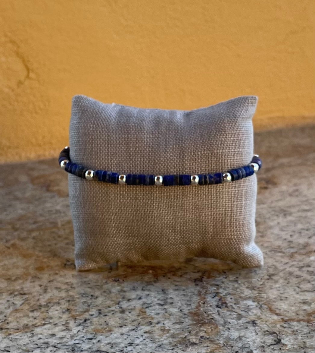 Bracelet - Navy blue Heishi with sterling silver round beads