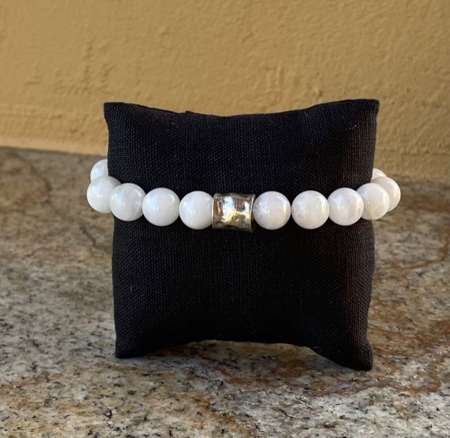 Bracelet - Moonstone stretch bracelet with sterling oxidized bead