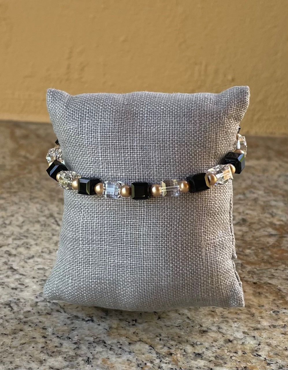 Bracelet - Black, gold and clear Swarovski crystals with 14K gold filled clasp