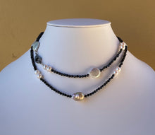Load image into Gallery viewer, Necklace - Faceted black spinel with multiple shape pearls and a diamond clasp
